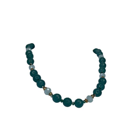Amazonite Faceted and Glass Bead Necklace Gold Tone Magnetic Clasp 17 in Beauty - Picture 10 of 12